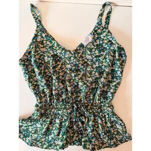 3 for $9 Sienna Sky green floral top with buttons elastic waist S